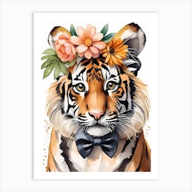 Baby Tiger Flower Crown Bowties Woodland Animal Nursery Decor (41) Art Print