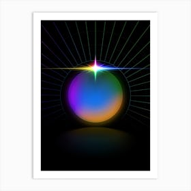 Neon Geometric Glyph in Candy Blue and Pink with Rainbow Sparkle on Black n.0020 Art Print