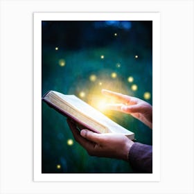 A Hand Gently Holding Open A Holy Bible To Highlight A Passage Surrounded By A Soft Glow That Sugge (1) 2 Art Print