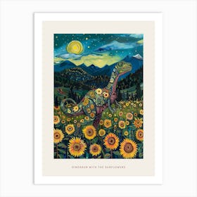 Dinosaur In A Sunflower Field Landscape Painting 3 Poster Art Print