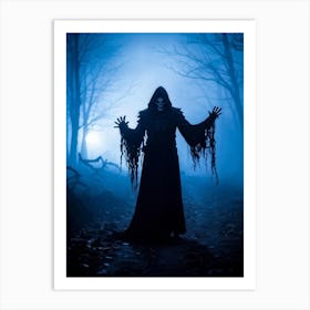 Amid A Chilling Night Draped With Eerie Mist A Daemon Manifests In A Haunting Silhouette Lost In A (3) Art Print