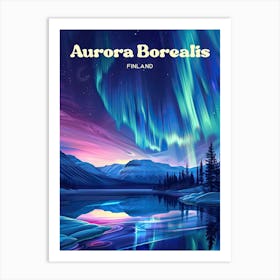 Aurora Borealis Finland Dancing Lights Travel Illustration Art Print