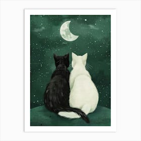 Two Cats Looking At The Moon 5 Art Print