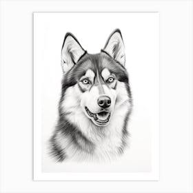 Siberian Husky Dog, Line Drawing 4 Art Print