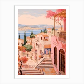 Kusadasi Turkey 3 Vintage Pink Travel Illustration Art Print