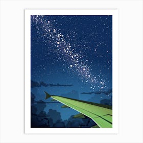 Aircraft flying Night Sky With Stars Art Print