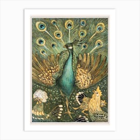 Peacocks And Chickens Art Print