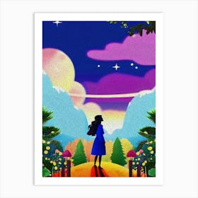 Luxmango Bold Woman Looking At Stars And Sky Sponge Art Art Print