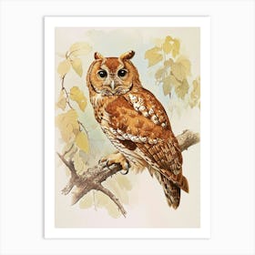 Tawny Owl Vintage Illustration 2 Art Print