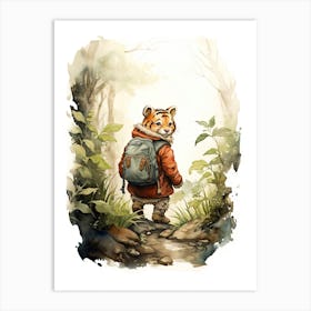 Tiger Illustration Hiking Watercolour 3 Art Print