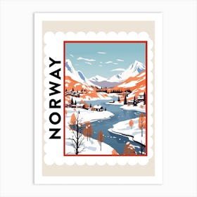 Retro Winter Stamp Poster Lofoten Islands Norway 1 Art Print