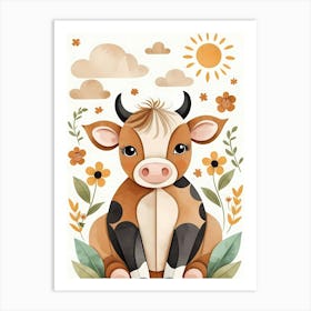Floral Cute Baby Cow Nursery (19) Art Print