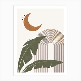 Bohemian Moon And Leaves Art Print