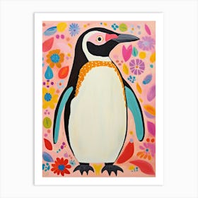 Pink Scandi Penguin 1 Art Print