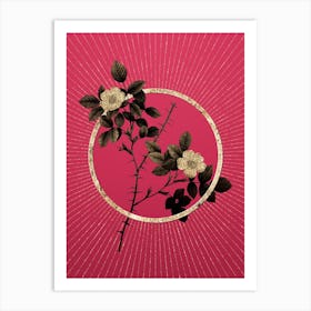 Gold Spiny Rose of Dematra Glitter Ring Botanical Art on Viva Magenta n.0079 Art Print