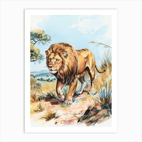 Barbary Lion Hunting Illustration 1 Art Print
