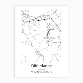 Differdange,Luxembourg Minimalist Map Art Print