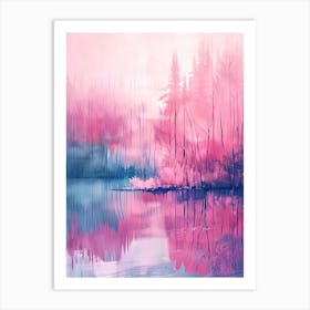 Pink Trees In A Lake Art Print