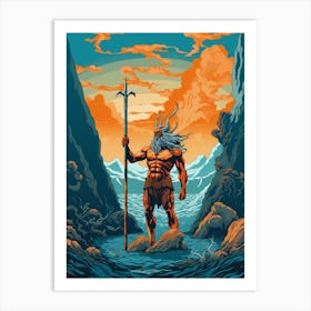  A Retro Poster Of Poseidon Holding A Trident 11 Art Print