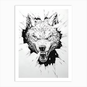 Angry Wolf Watching from Wall Hole 9 Art Print