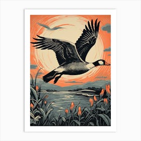 Vintage Bird Linocut Goose 2 Art Print