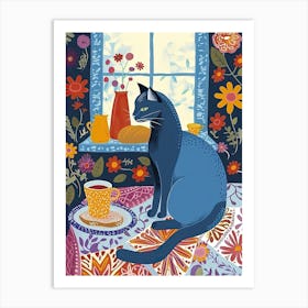 Tea Time With A Russian Blue Cat 3 Art Print