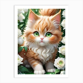 Cat In Roses Art Print