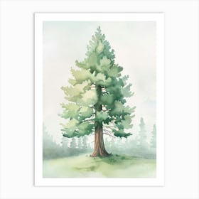 Sequoia Tree Atmospheric Watercolour Painting 7 Art Print