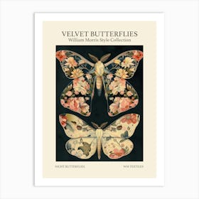 Velvet Butterflies Collection Night Butterflies William Morris Style 7 Art Print