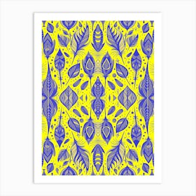 Neon Vibe Abstract Peacock Feathers Yellow And Blue 1 Art Print