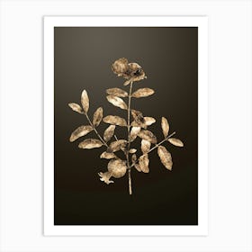 Gold Botanical Pomegranate Branch on Chocolate Brown n.2138 Art Print