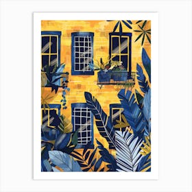 Yellow House With Blue Windows Art Print