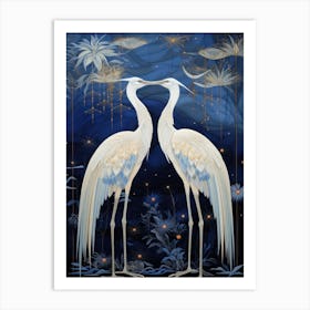 Two Cranes At Night Art Print