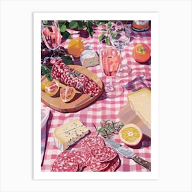 Pink Breakfast Food Cheese And Charcuterie Board 1 Art Print