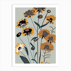 Helenium Wildflower Modern Muted Colours Art Print