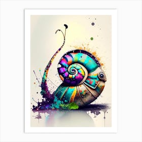 Snail With Splattered Background Patchwork Art Print