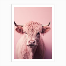 Pastel Pink Portrait Of Highland Cow 4 Art Print