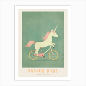 Pastel Storybook Style Unicorn On A Bike 2 Poster Art Print