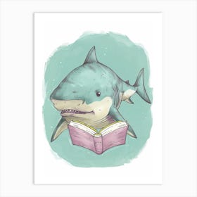 Shark Reading A Book Storybook Style Art Print