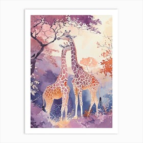 Lilac Giraffe Watercolour Style Illustration 7 Art Print