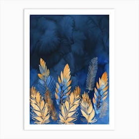 Blue And Gold Leaves 7 Art Print