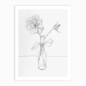English Rose In A Vase Line Drawing 3 Art Print