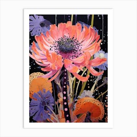 Surreal Florals Scabiosa 3 Flower Painting Art Print