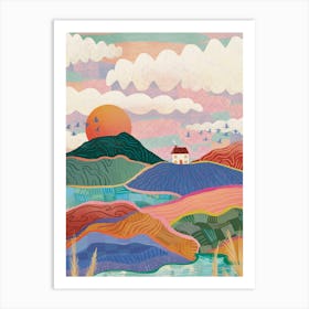 Rainbow Fields Sunset Landscape  Art Print
