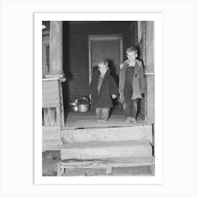 Two Children Of Carl Thorson On Porch Of Home, Crosby, North Dakota By Russell Lee Art Print