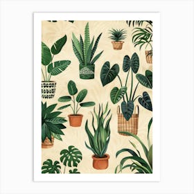 Green Plants In Pots Art Print