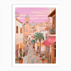 Tunis Tunisia 2 Vintage Pink Travel Illustration Art Print