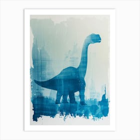 Blue Paint Wash Dinosaur Silhouette Art Print