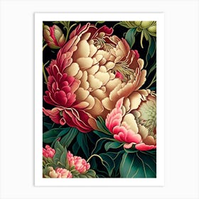 Close Up Of Peonies Vintage Botanical Art Print