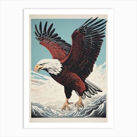 Vintage Bird Linocut Bald Eagle 3 Art Print